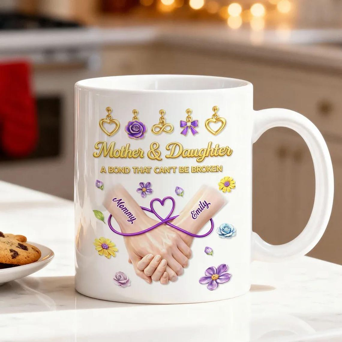 Personalized Mom & Daughter Mug – 3D Effect Coffee Cup – “A Bond That Can’t Be Broken” – Mother’s Day or Birthday Gift for Mom or Daughter