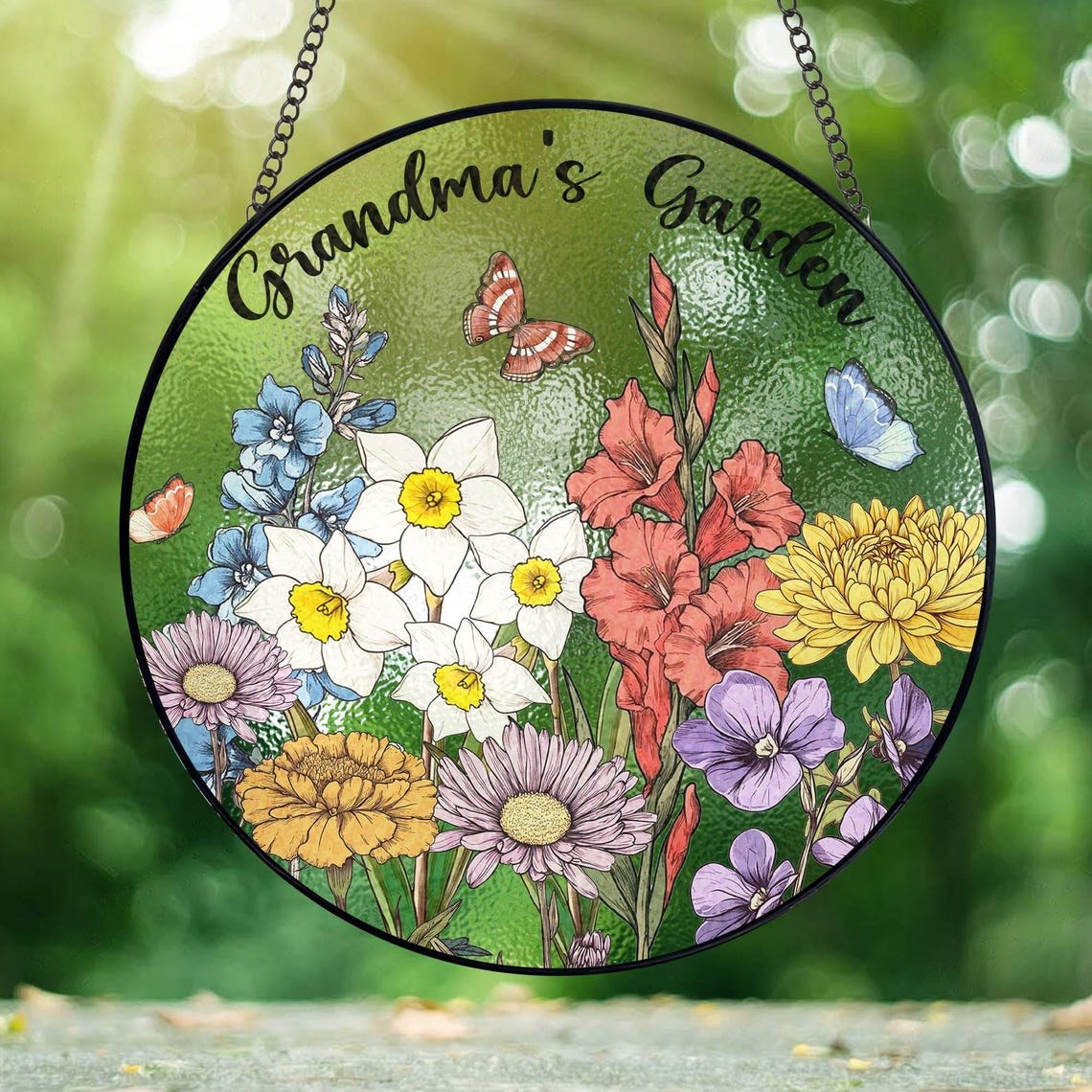 Custom Family Birth Flowers Stained Glass Suncatcher, Personalized Mom's Garden Gift, Birth Month Flower Glass Art Gift, Mother's Day Gift
