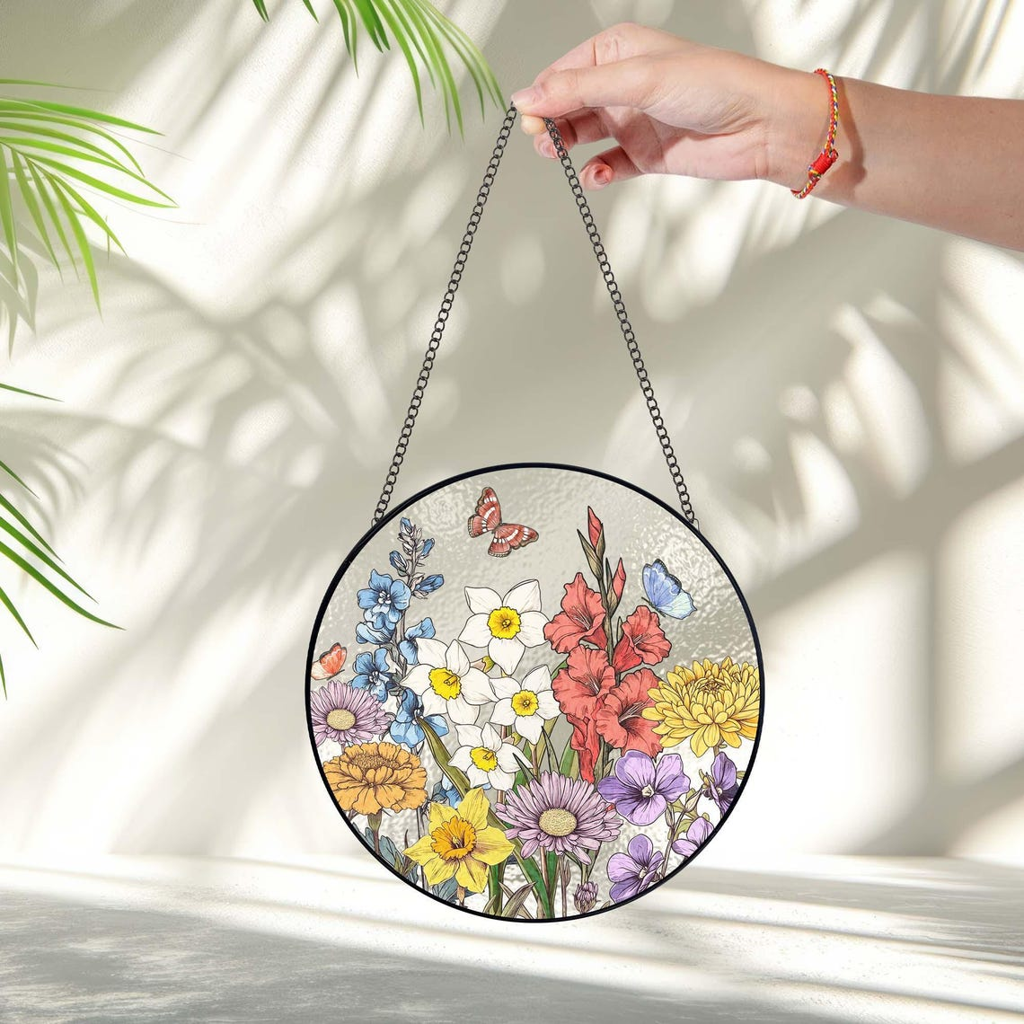 Custom Family Birth Flowers Stained Glass Suncatcher, Personalized Mom's Garden Gift, Birth Month Flower Glass Art Gift, Mother's Day Gift