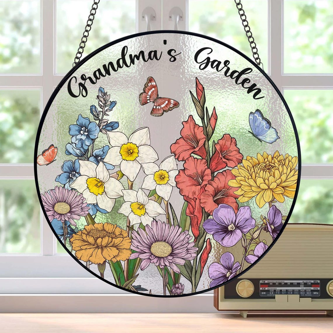 Custom Family Birth Flowers Stained Glass Suncatcher, Personalized Mom's Garden Gift, Birth Month Flower Glass Art Gift, Mother's Day Gift