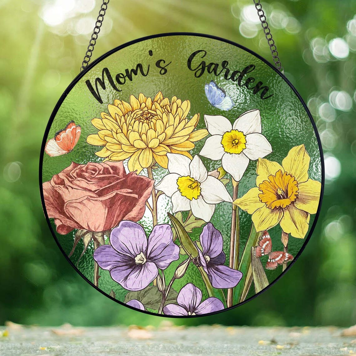 Custom Family Birth Flowers Stained Glass Suncatcher, Personalized Mom's Garden Gift, Birth Month Flower Glass Art Gift, Mother's Day Gift