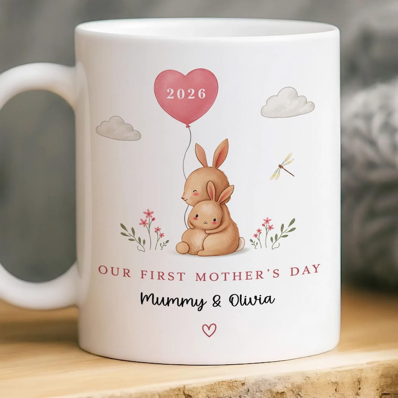 Personalized Our First Mother’s Day Mug – New Mom Gift – Bunny Mummy Coffee Cup – 1st Mother’s Day 2026 Keepsake for Her