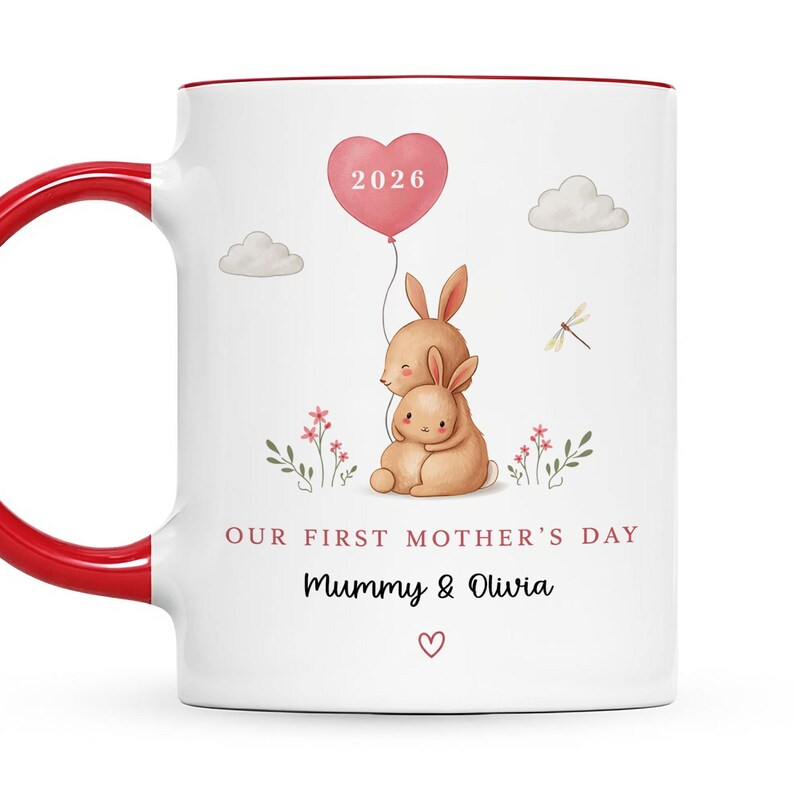 Personalized Our First Mother’s Day Mug – New Mom Gift – Bunny Mummy Coffee Cup – 1st Mother’s Day 2026 Keepsake for Her