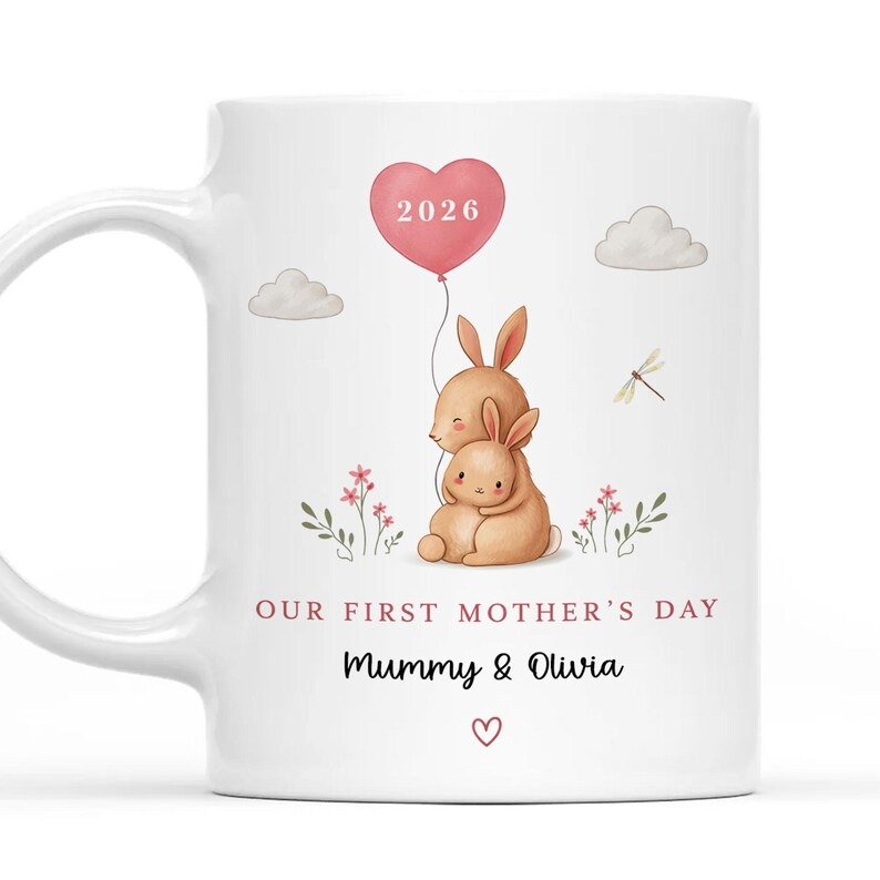Personalized Our First Mother’s Day Mug – New Mom Gift – Bunny Mummy Coffee Cup – 1st Mother’s Day 2026 Keepsake for Her