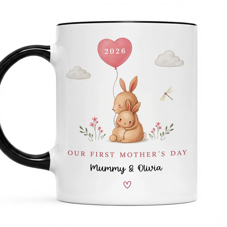 Personalized Our First Mother’s Day Mug – New Mom Gift – Bunny Mummy Coffee Cup – 1st Mother’s Day 2026 Keepsake for Her