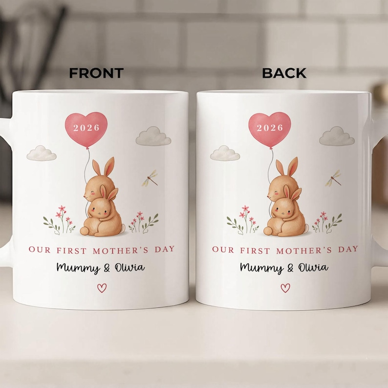 Personalized Our First Mother’s Day Mug – New Mom Gift – Bunny Mummy Coffee Cup – 1st Mother’s Day 2026 Keepsake for Her