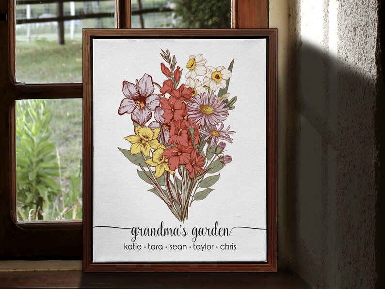 Personalized Birth Flower Bouquet Canvas: Grandma's Garden Art