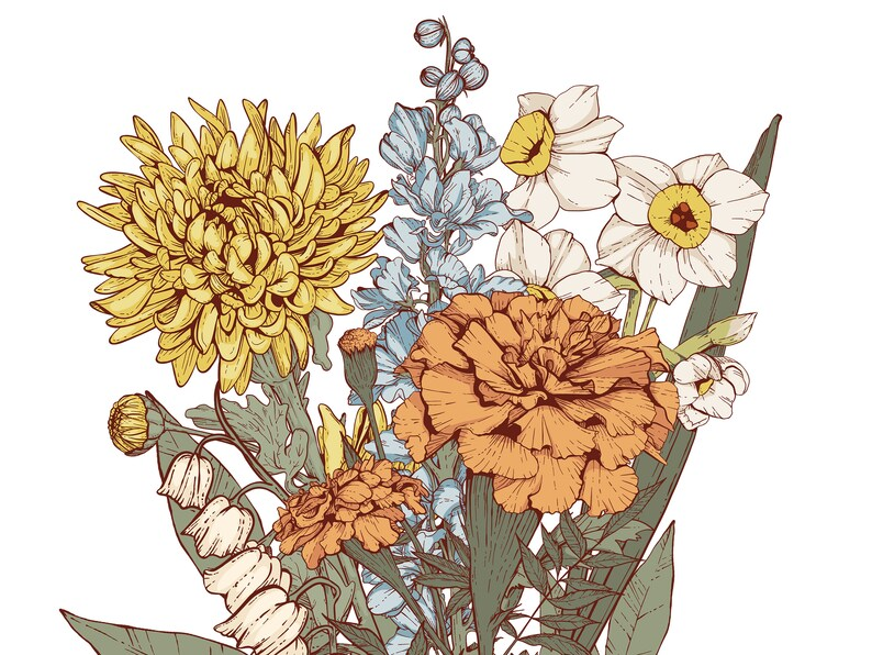 Personalized Birth Flower Bouquet Canvas: Grandma's Garden Art