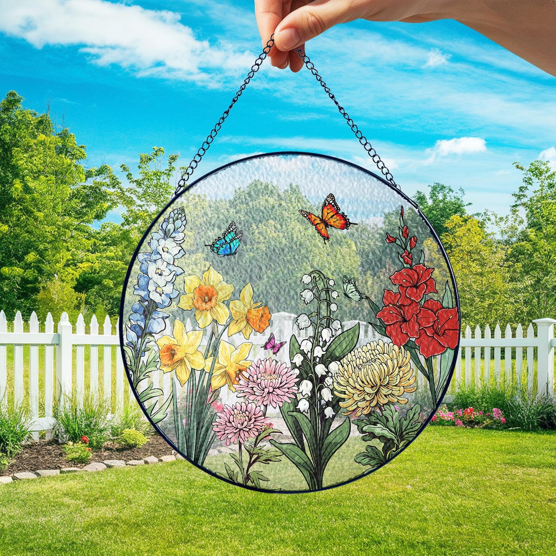 Custom Family Birth Flowers Glass Suncatcher, Custom Mom's Garden Gift,Flower Glass Art,Birth Flower Gift For Nana,Mother's Day Gift For Mom