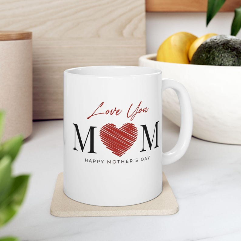 Mom Script Heart Mug | Ceramic Coffee Cup, Mother's Day