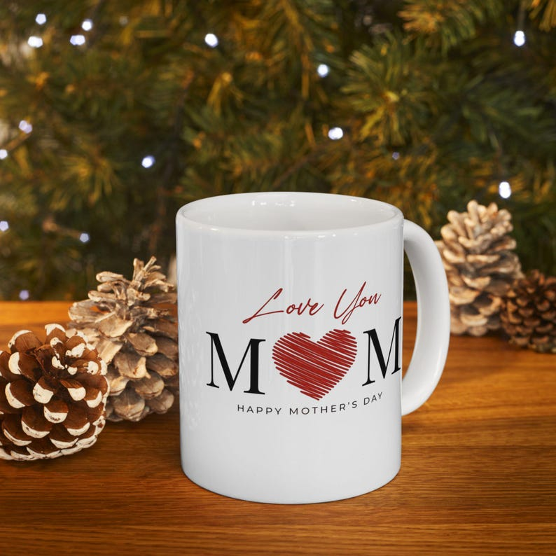Mom Script Heart Mug | Ceramic Coffee Cup, Mother's Day