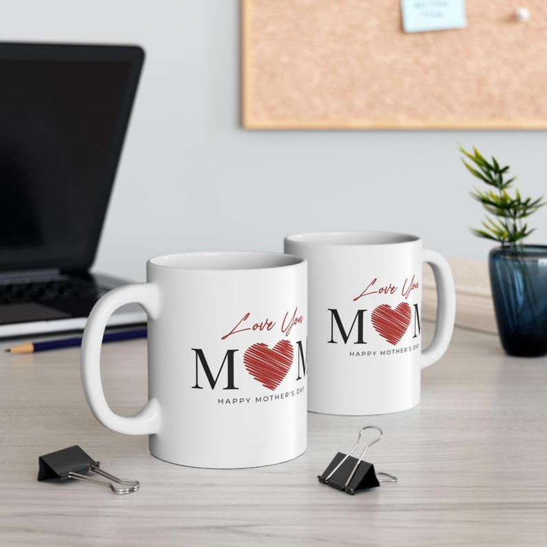 Mom Script Heart Mug | Ceramic Coffee Cup, Mother's Day