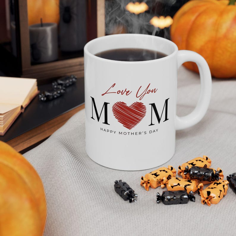 Mom Script Heart Mug | Ceramic Coffee Cup, Mother's Day