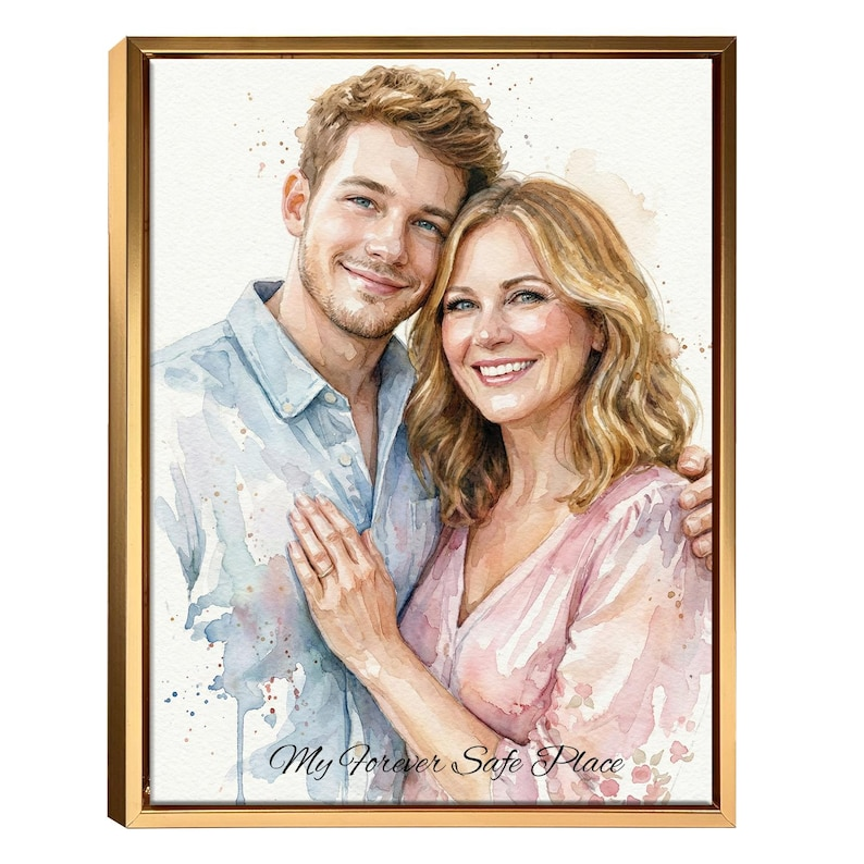 Custom Watercolor Portrait – Photo to Art, Framed Canvas Print, Mother’s Day Gift