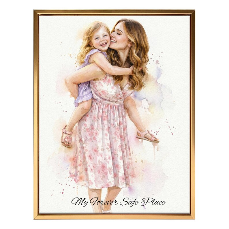 Custom Watercolor Portrait – Photo to Art, Framed Canvas Print, Mother’s Day Gift