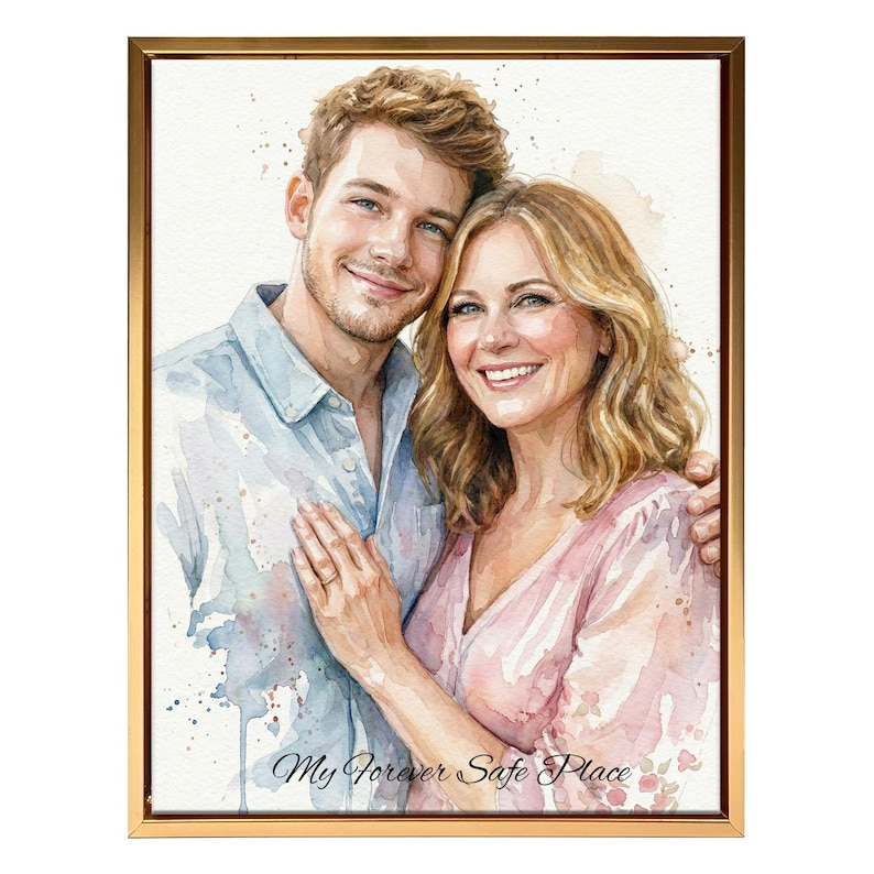 Custom Watercolor Portrait – Photo to Art, Framed Canvas Print, Mother’s Day Gift