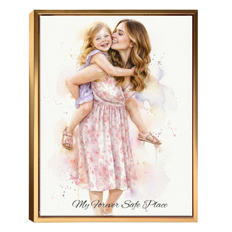 Custom Watercolor Portrait – Photo to Art, Framed Canvas Print, Mother’s Day Gift