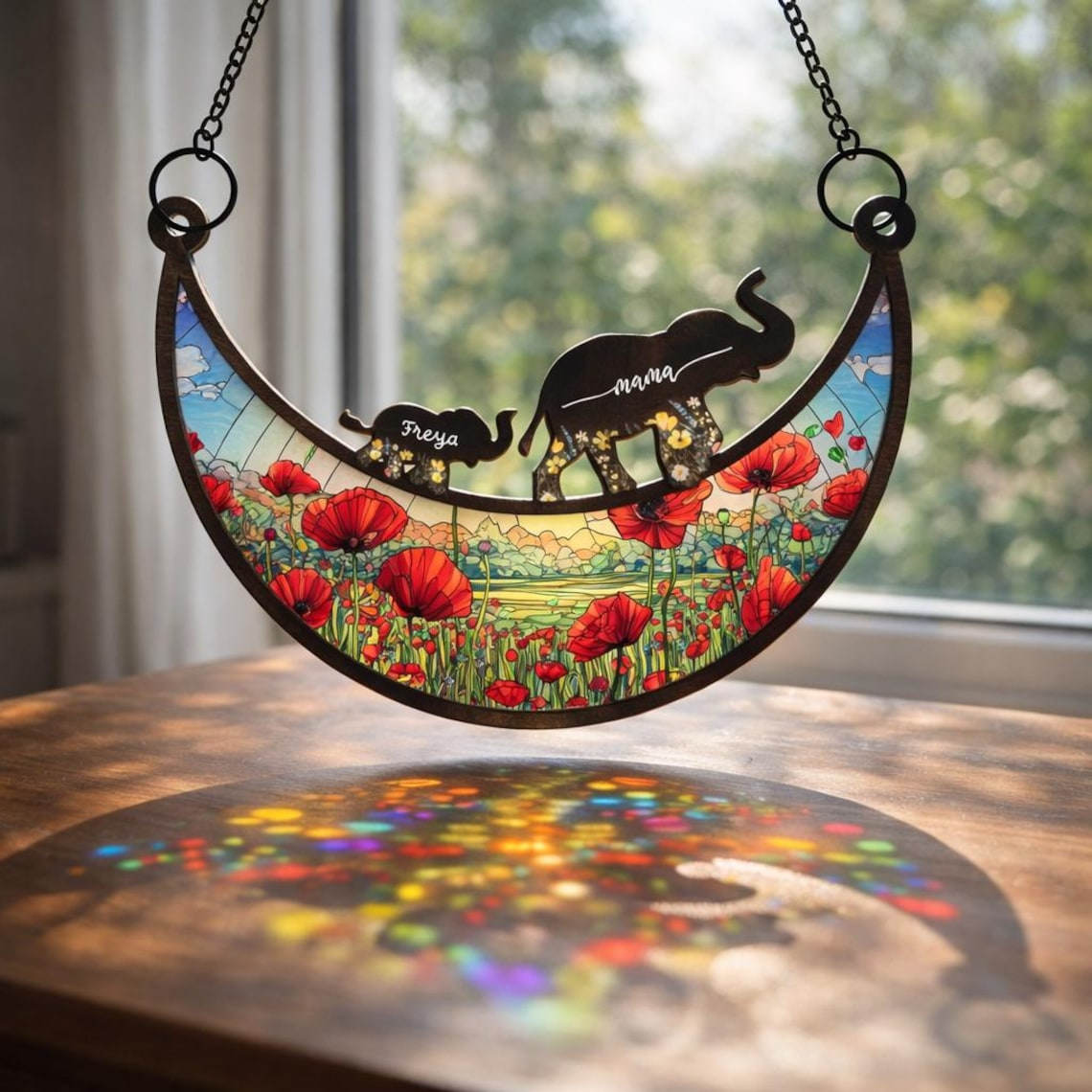 Custom Mama Elephant Suncatcher, Mother's Day Elephant Suncatcher, Mom and kids meanful Mother's day Gift, Elephant Decor, Gift For mom