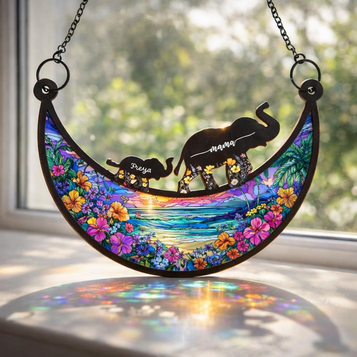 Custom Mama Elephant Suncatcher, Mother's Day Elephant Suncatcher, Mom and kids meanful Mother's day Gift, Elephant Decor, Gift For mom