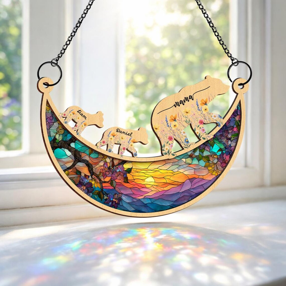 Custom Mama Elephant Suncatcher, Mother's Day Elephant Suncatcher, Mom and kids meanful Mother's day Gift, Elephant Decor, Gift For mom