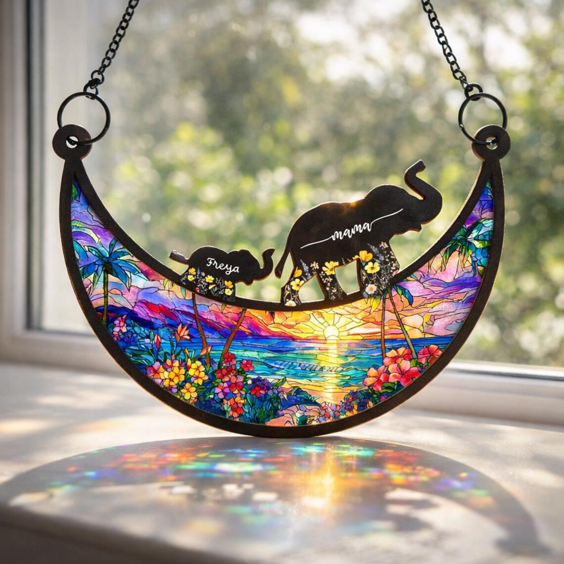 Custom Mama Elephant Suncatcher, Mother's Day Elephant Suncatcher, Mom and kids meanful Mother's day Gift, Elephant Decor, Gift For mom