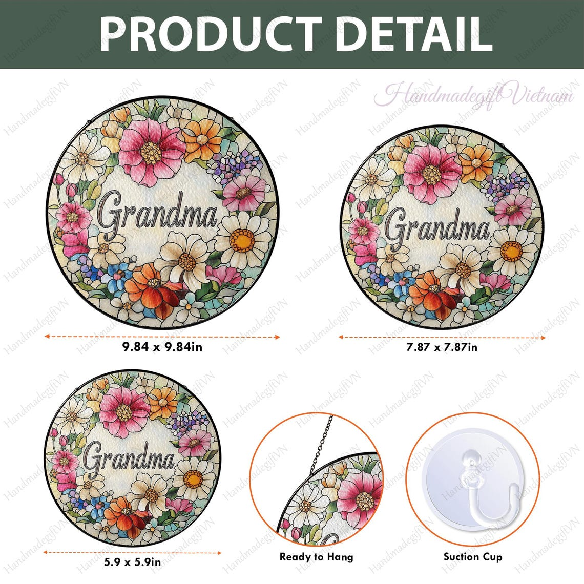 Personalized Grandma Glass Suncatcher, Christmas Gift for Grandma Nana Mimi Gigi Floral Sun Catcher Window Hanging Decor, Mama Gift From Kid