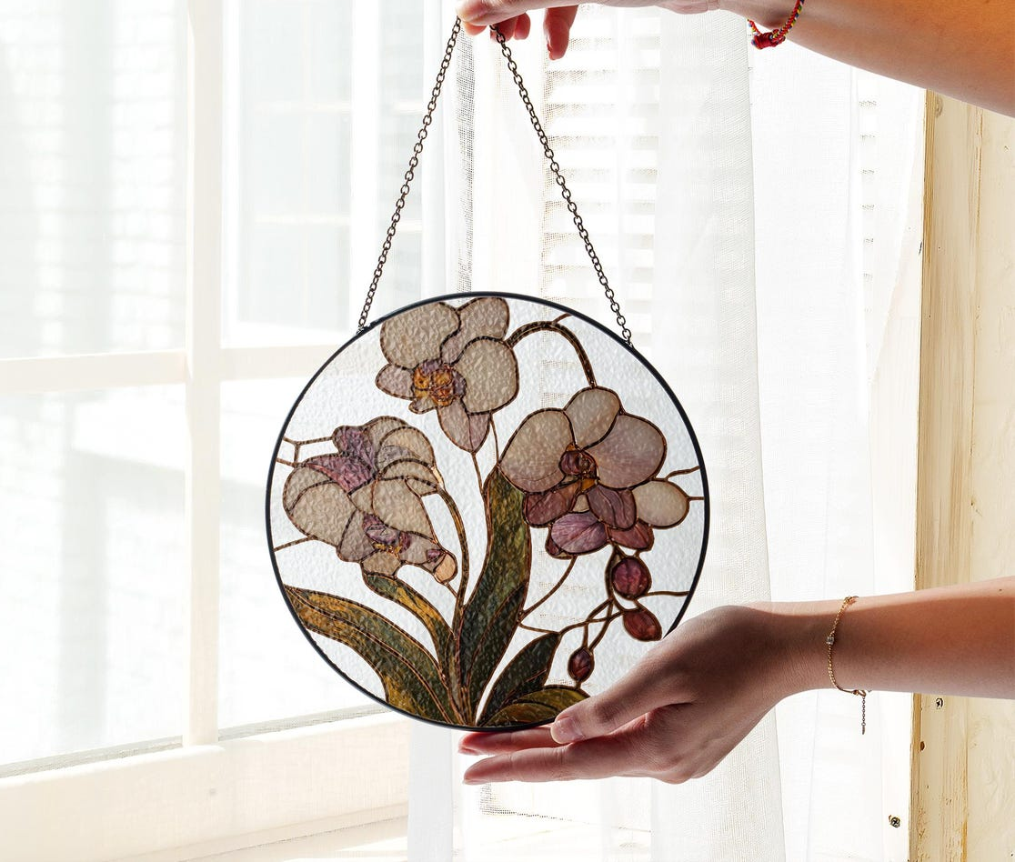 Orchid Flower suncatcher, Orchid Glass Window Hanging, Flower Lover Decor, Natural Lover Gift, Home Decor,Orchid Suncatcher,Mothers Day Gift