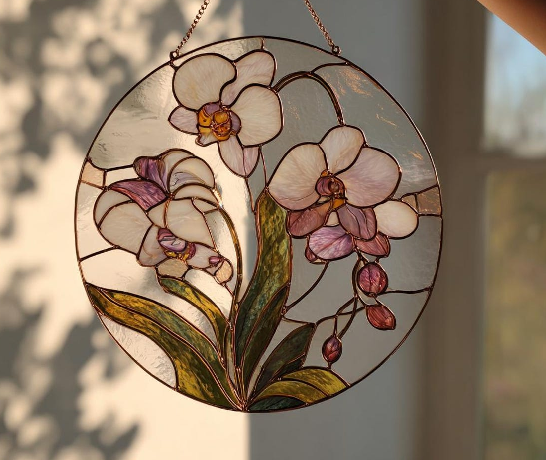 Orchid Flower suncatcher, Orchid Glass Window Hanging, Flower Lover Decor, Natural Lover Gift, Home Decor,Orchid Suncatcher,Mothers Day Gift