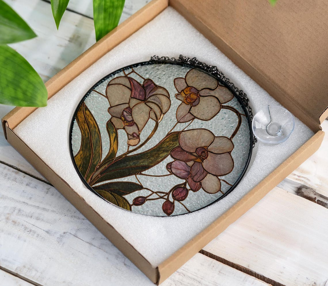 Orchid Flower suncatcher, Orchid Glass Window Hanging, Flower Lover Decor, Natural Lover Gift, Home Decor,Orchid Suncatcher,Mothers Day Gift