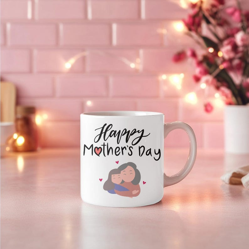Happy Mother's Day Coffee Mug, Mom & Child Illustration