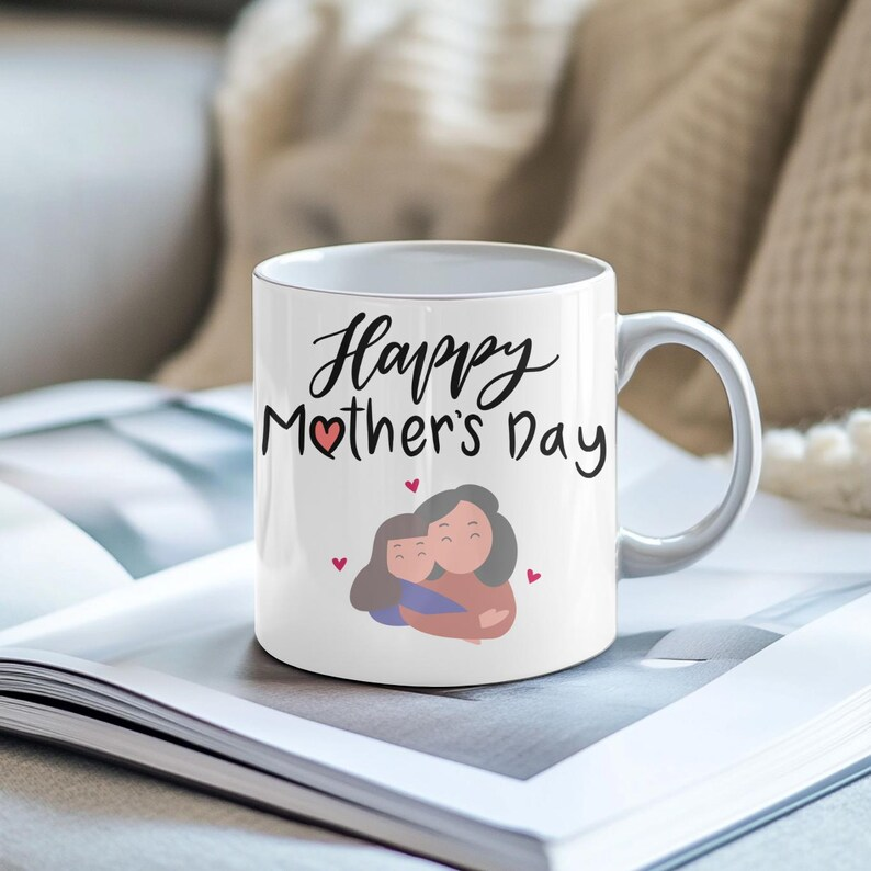 Happy Mother's Day Coffee Mug, Mom & Child Illustration