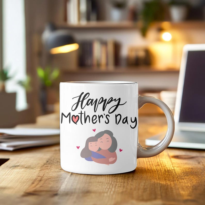 Happy Mother's Day Coffee Mug, Mom & Child Illustration