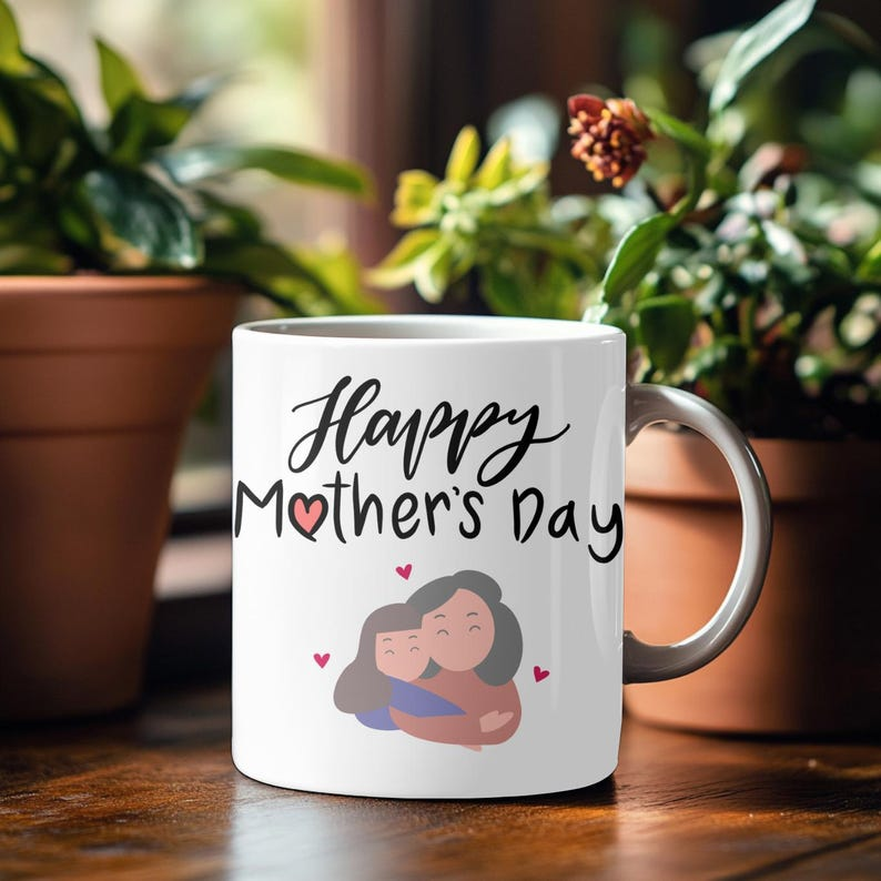 Happy Mother's Day Coffee Mug, Mom & Child Illustration