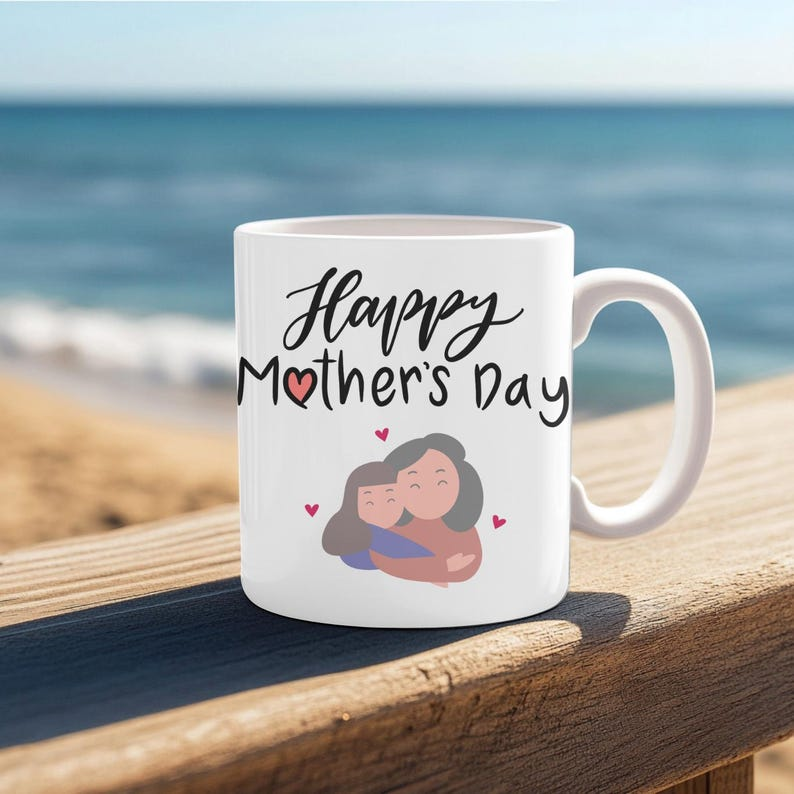Happy Mother's Day Coffee Mug, Mom & Child Illustration