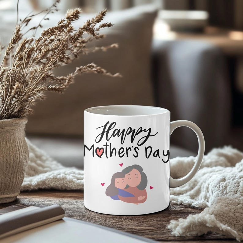 Happy Mother's Day Coffee Mug, Mom & Child Illustration