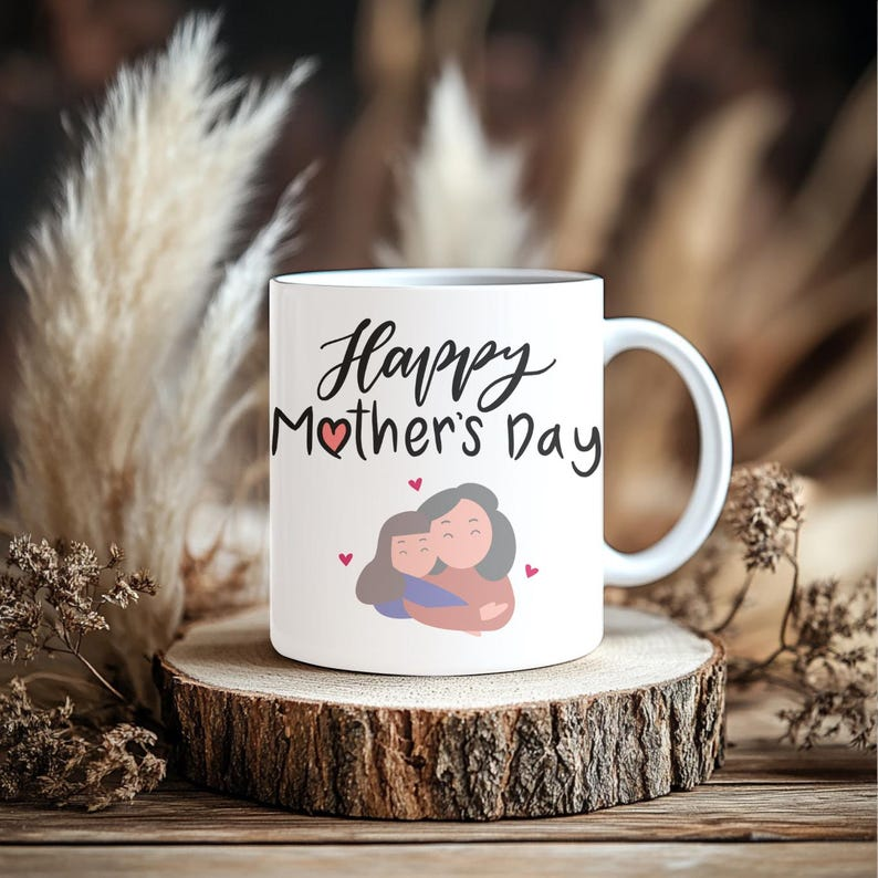 Happy Mother's Day Coffee Mug, Mom & Child Illustration