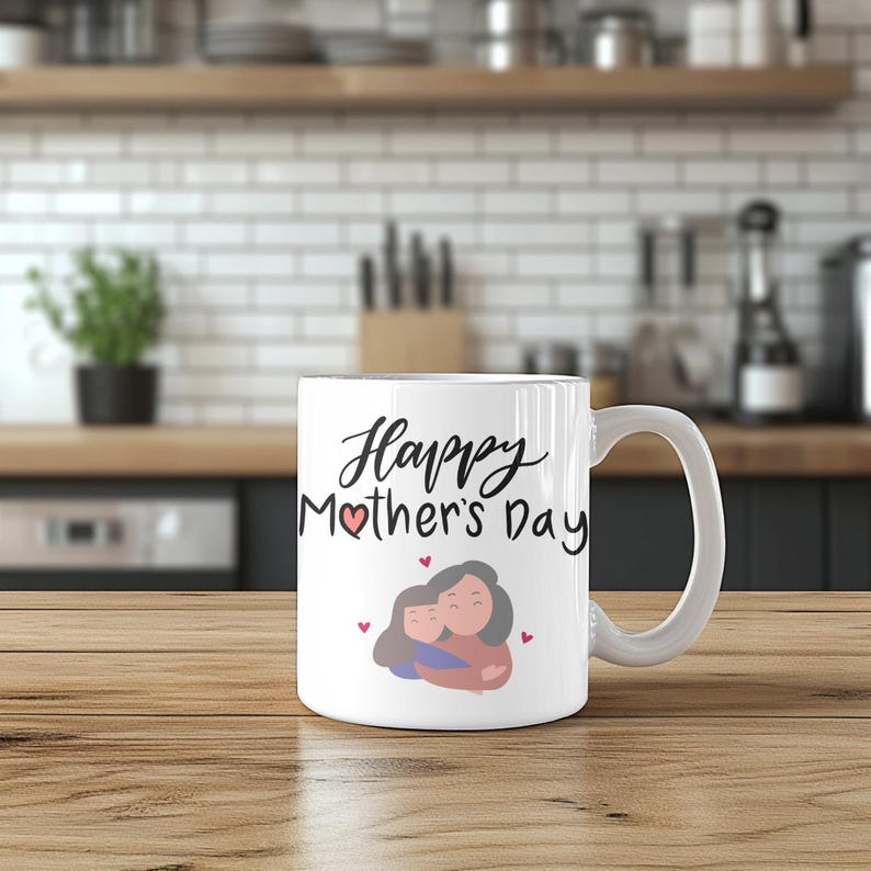 Happy Mother's Day Coffee Mug, Mom & Child Illustration