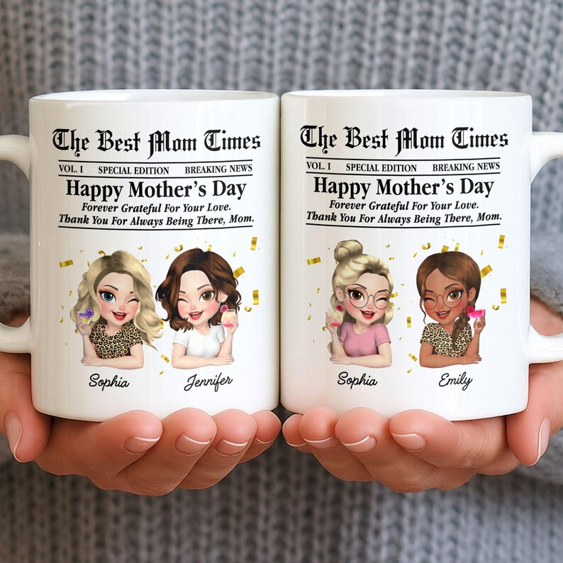 Custom “The Best Mom Times” Mug – Unique Newspaper Style Mother’s Day Gift for Mom  Personalized Mom Mug – Creative Newspaper Design, Perfect Mother’s Day Surprise