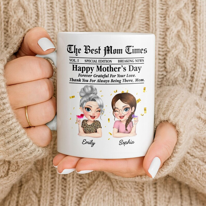 Custom “The Best Mom Times” Mug – Unique Newspaper Style Mother’s Day Gift for Mom  Personalized Mom Mug – Creative Newspaper Design, Perfect Mother’s Day Surprise
