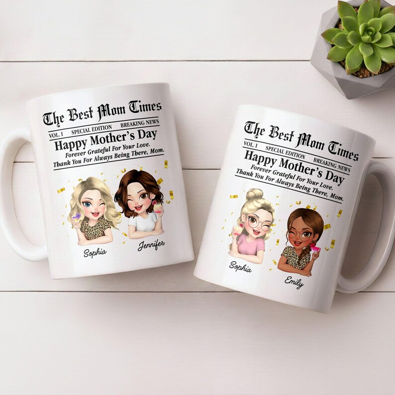 Custom “The Best Mom Times” Mug – Unique Newspaper Style Mother’s Day Gift for Mom  Personalized Mom Mug – Creative Newspaper Design, Perfect Mother’s Day Surprise