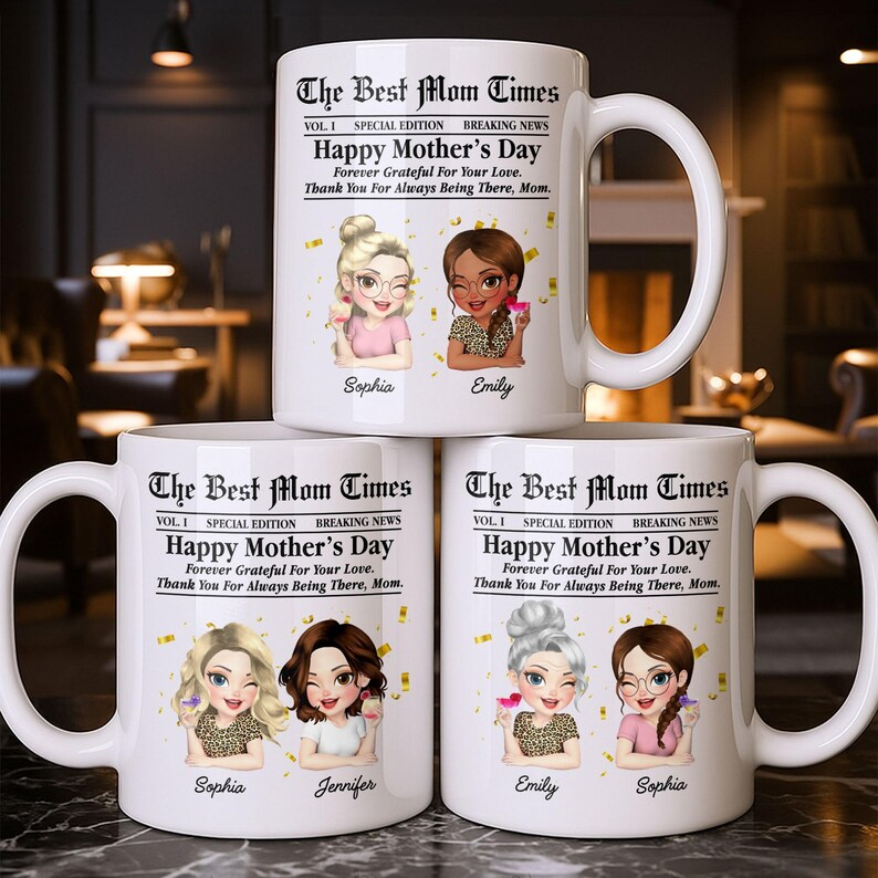 Custom “The Best Mom Times” Mug – Unique Newspaper Style Mother’s Day Gift for Mom  Personalized Mom Mug – Creative Newspaper Design, Perfect Mother’s Day Surprise
