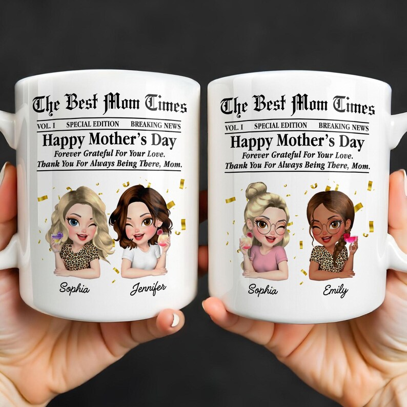 Custom “The Best Mom Times” Mug – Unique Newspaper Style Mother’s Day Gift for Mom  Personalized Mom Mug – Creative Newspaper Design, Perfect Mother’s Day Surprise