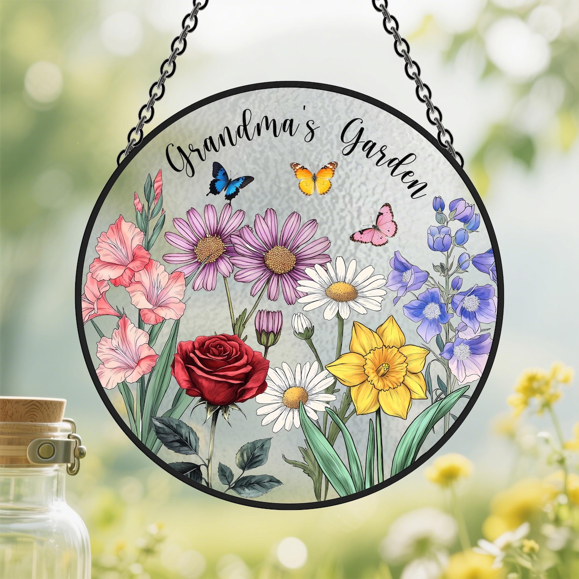 Custom Family Birth Flowers Glass Suncatcher, Personalized Flower Glass Art, Mom's Garden Gift, Mother's Day Gift, Gift for Her, Home Decor