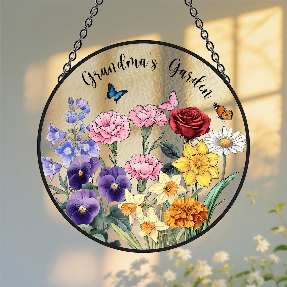 Custom Family Birth Flowers Glass Suncatcher, Personalized Flower Glass Art, Mom's Garden Gift, Mother's Day Gift, Gift for Her, Home Decor