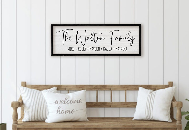 Personalized Family Name Sign - Custom Framed Canvas Sign With Last Name And Family Members' Names - Perfect Wedding Or Housewarming Gift, Mother's Day Gift