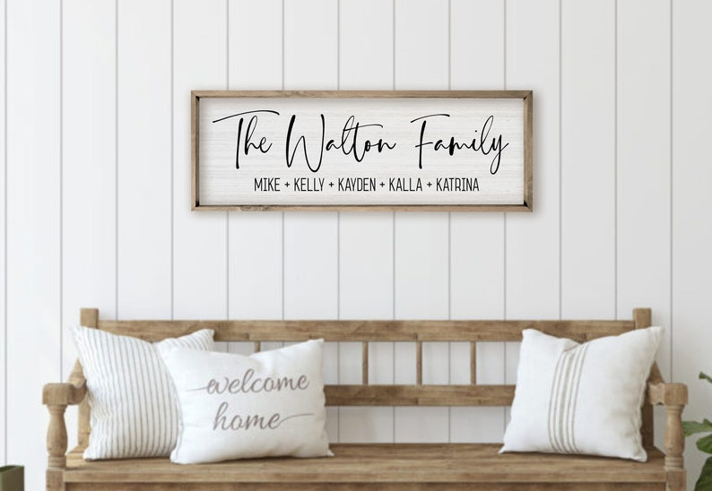 Personalized Family Name Sign - Custom Framed Canvas Sign With Last Name And Family Members' Names - Perfect Wedding Or Housewarming Gift, Mother's Day Gift