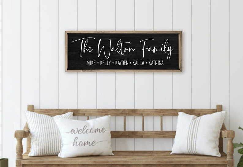 Personalized Family Name Sign - Custom Framed Canvas Sign With Last Name And Family Members' Names - Perfect Wedding Or Housewarming Gift, Mother's Day Gift