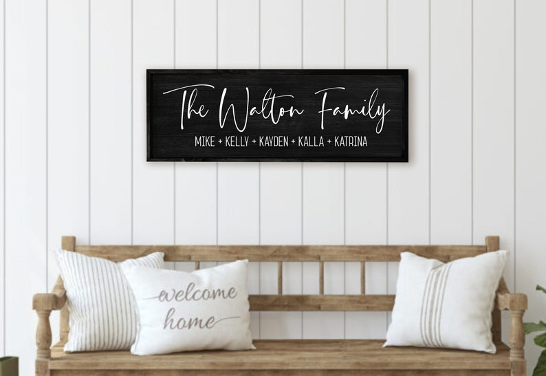 Personalized Family Name Sign - Custom Framed Canvas Sign With Last Name And Family Members' Names - Perfect Wedding Or Housewarming Gift, Mother's Day Gift