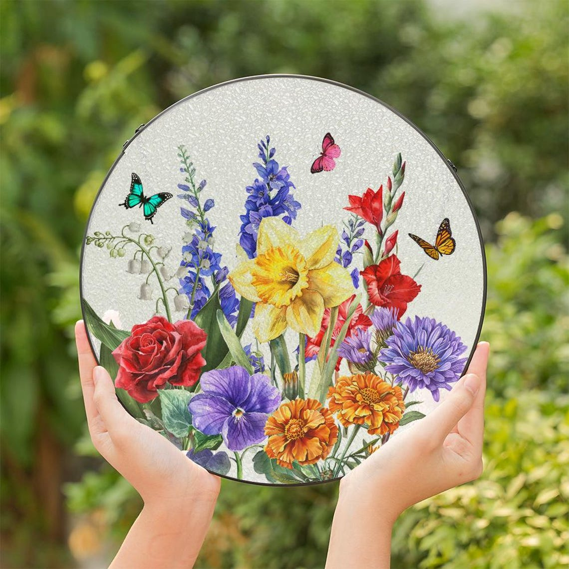 Birth Flowers Glass Suncatcher, Custom Mom's Garden Gift, Flower Glass Art,Birth Flower Gift For Nana,Mother's Day Gift For Mom 