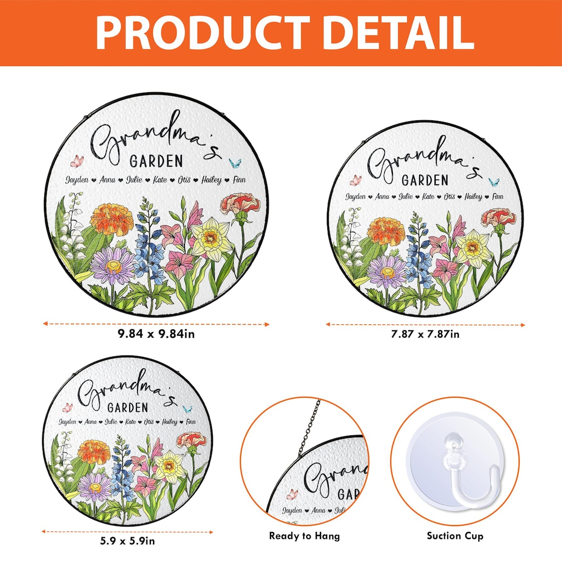 Personalized Birth Flowers Glass Art Suncatcher, Grandma's Garden Gift, Mother's Day Gift, Grandma Gift From Grandkids, Wall Window Decor